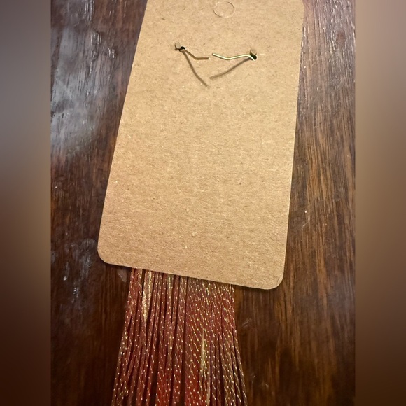 Gold Geometric Long Tassel Earrings – Statement Dangle Chain Fringe - Picture 3 of 4